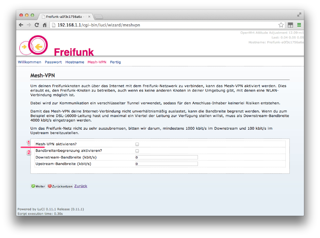 Option 1: Mesh-VPN, Option 2:Bandbreitenbegrenzung